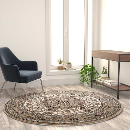 Flash Furniture Ivory 5x5 Round Traditional Persian Style Rug NR-RG281-55-IV-GG